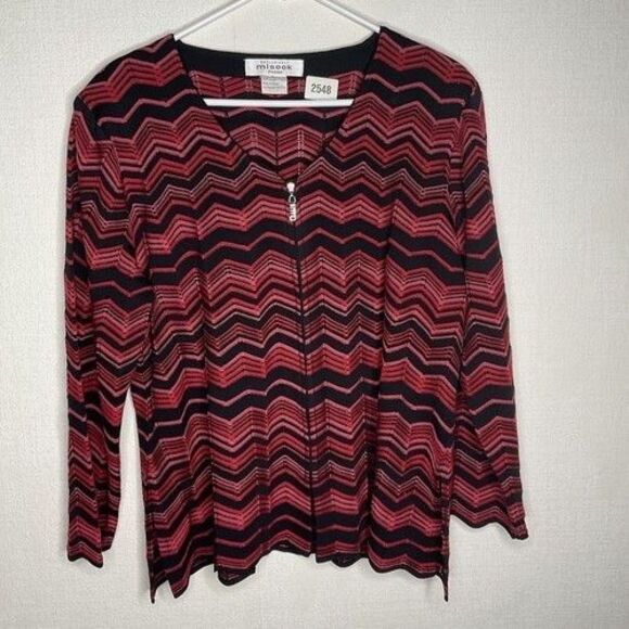 Misook Zig Zag Chevron Scalloped Hem Full Zip Cardigan Women Size Large Petite - Picture 7 of 9